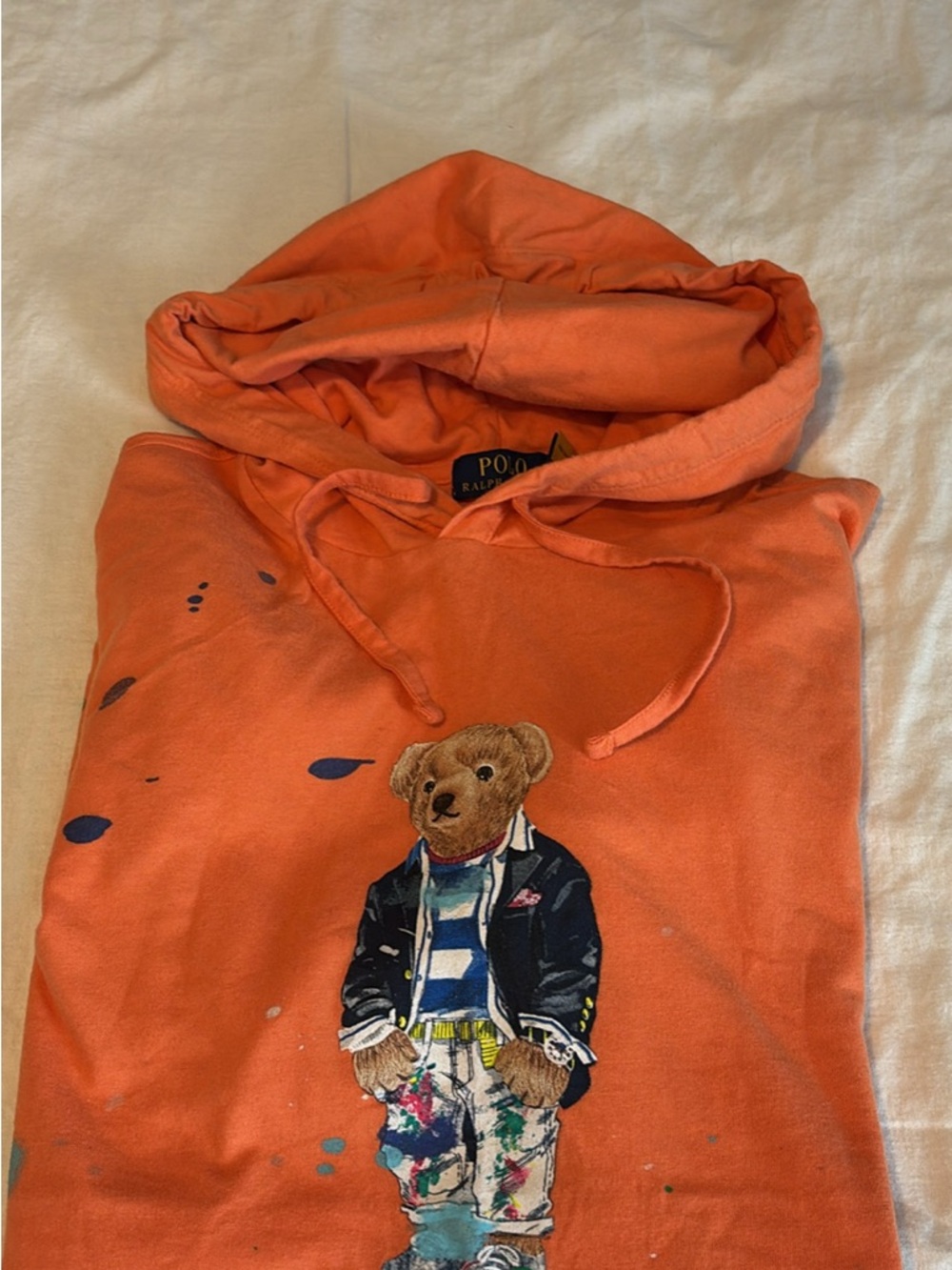 Vintage Polo Ralph Lauren Orange Bear Graphic Hoodie